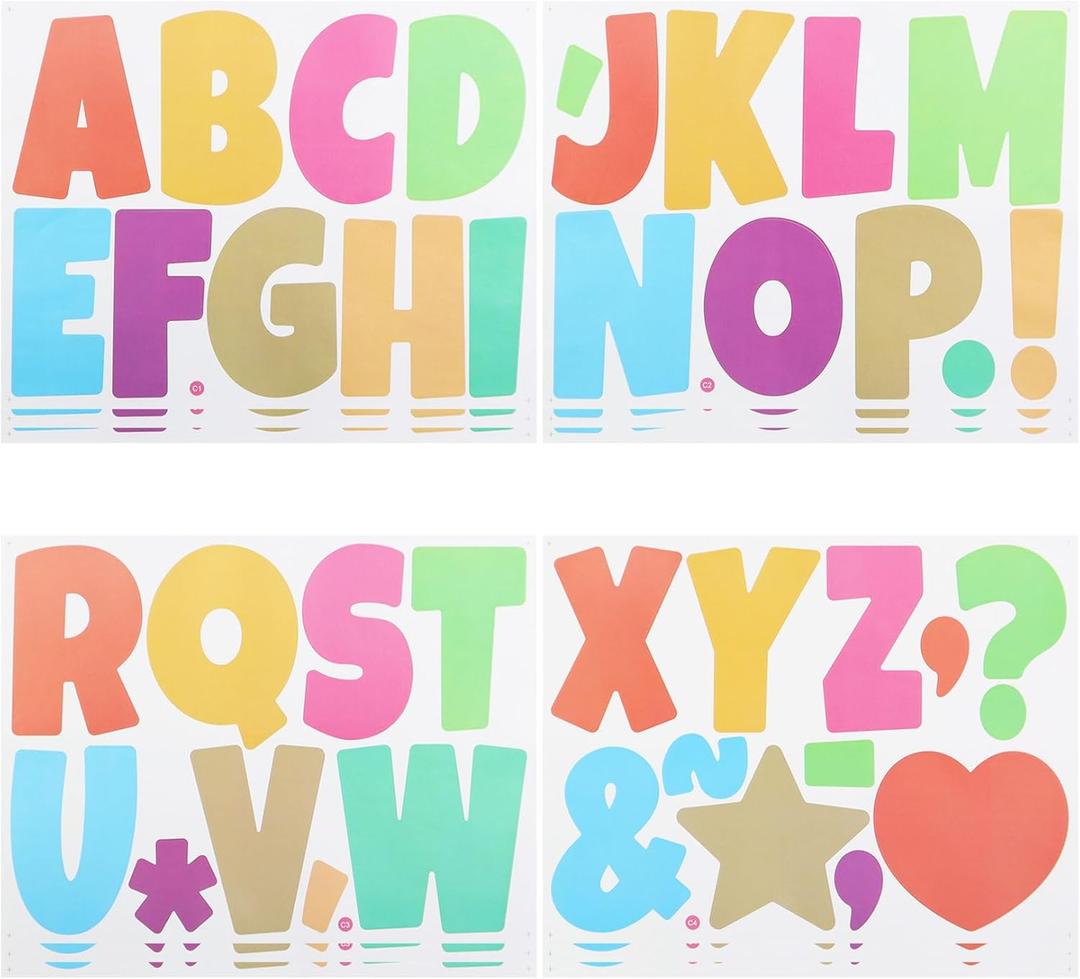 4 Inch Large Letter Stickers,117 Pieces Self Adhesive Cute Alphabet Sticker for Mailbox, Door, Truck and Outdoor, Waterproof Vinyl Symbol Stickers for DIY12 Sheets Multi