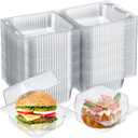 300pcs Clear Plastic Takeout Containers 5x5 Inch Disposable Plastic Containers Hinged Clamshell Dessert Boxes with Clear Lids