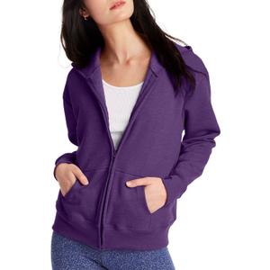 Hanes Women's Hoodie, Ecosmart Fleece Full-zip Hoodie, Zip-up Hooded Sweatshirt (Large, Violet Splendor Heather)