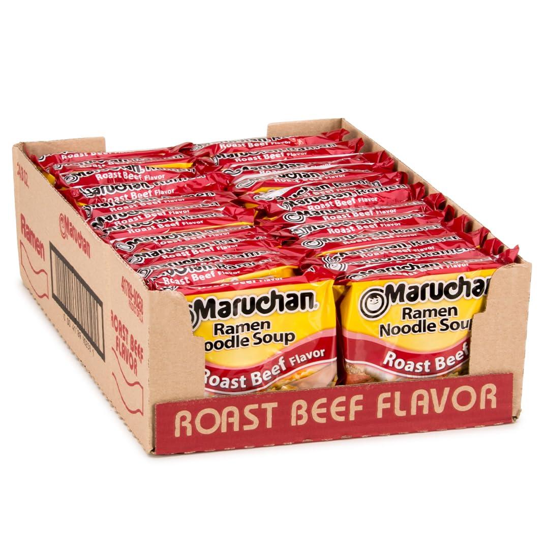 Maruchan Ramen Roast Beef, Instant Ramen Noodles, Ready to Eat Meals, 3 Oz, 24 Count, 01/30/2027