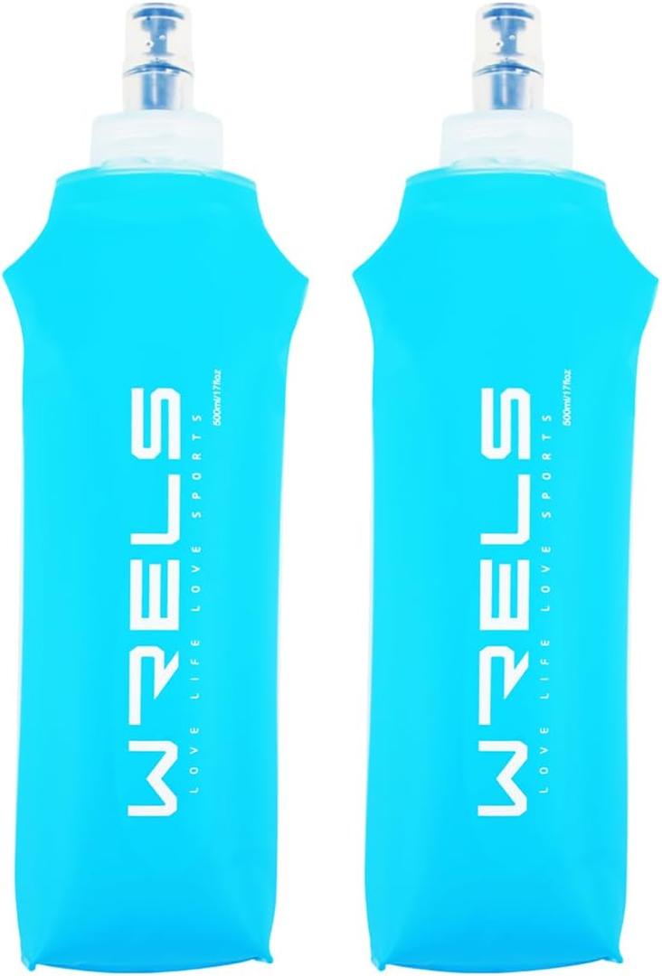 TPU Soft Flask Lightweight Portable Reusable Water Bottle,BPA Free Collapsible Flask for Hydration Pack in Running Hiking Cycling and Marathon (500ml/16.9oz-2 Pack-Light Blue)