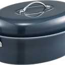 HONGBAKE 18 Inch Turkey Roasting Pan with Rack and Lid  Large Gray Carbon Steel Roaster Pan for 20 lb Turkey, Oven Safe Baking Pan for Holiday Meals & Thanksgiving