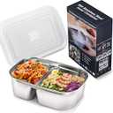 Buddew 1.5L 304 Stainless Steel Inner Container with Compartments Electric Lunch Box, Removable Replacement Tray with Sealed Silicone Cover, Easy to Clean, Eco Friendly and Dishwasher Safe