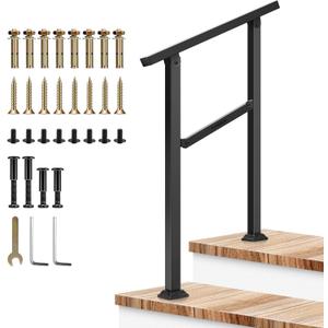 VIVOSUN Outdoor Handrail, 2 Step Stair Handrail, 26"  36" Fits 1 to 2 Steps, Wrought Mattle Iron Handrail for Concrete Steps, Porch Steps, One-Step Assembly, Black