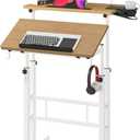 Klvied Mobile Standing Desk with Removable Cup Holder, Portable and Easy to Move, Ideal for Home or Office, Khaki