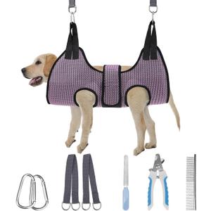 PAWCHIE Dog Grooming Hammock Harness for Dogs & Cats with Pet Nail Clipper Trimmer- Breathable Cat Hanger Sling for Trimming Clipping Nails-Dog Hammock Restraint Bag for Small Medium Large Dog, Pink M