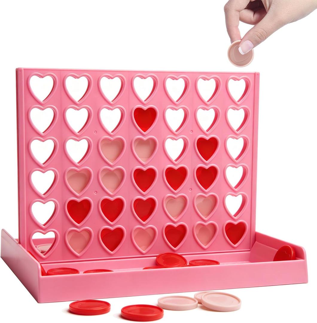 Big Size 4 in a Row Connect Game for Kids Teens Adults, Board Games for 3-8 Years Old Boys Girls, Birthday Gifts with Pink Hearts Love Shaped for Valentine, Protable 2-Player Strategy Travel Toys