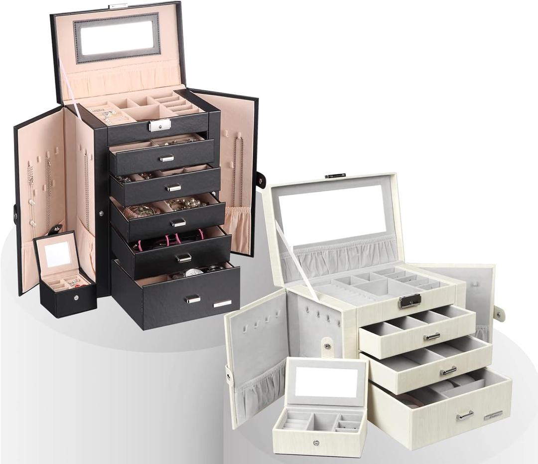 Homde Jewelry Box Bundle: A White Jewelry Box + A Black Jewelry Box