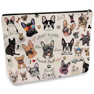 DOOX French Bulldog Makeup Bags with Lining, Funny Cosmetic Bags Pencil Pouch - Double-Sided Print - Cute Birthday & Christmas French Bulldog Gifts for Daughter, Sister, Women