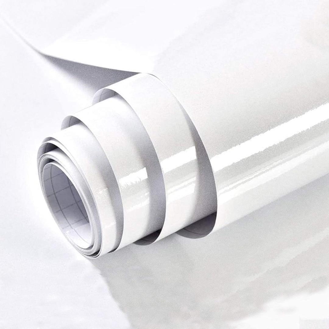 TANONE Glossy White Contact 35.4" X 118" White Shiny Peel and Stick Wallpaper- Self Adhesive Removable Iridescent Glitter Vinyl Wrap for Countertops Cabinets Dressing Table Easy to Clean