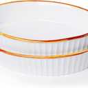 LEETOYI Porcelain Small Oval Au Gratin Pans, Baking Dish Set for 1 or 2 person servings, Bakeware with Double Handle for Kitchen and Home, Set of 2 (White/Brown)