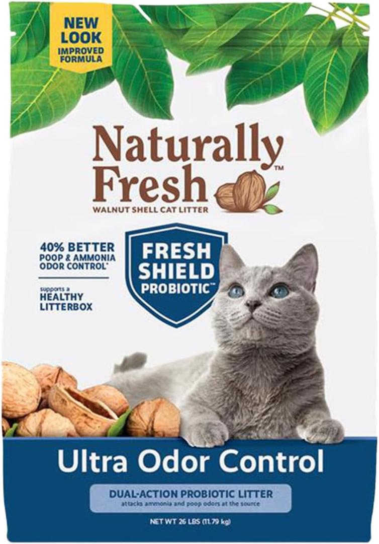 Naturally Fresh Cat Litter Made From Walnut Shells, Multi-Cat, Ultra Odor Control, Unscented, Upcycled, Sustainable, 26 Lbs