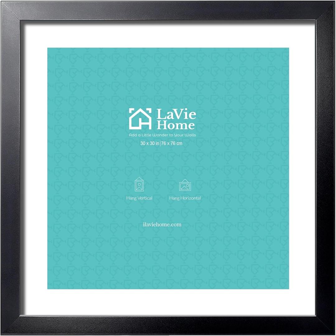 LaVie Home 30 x 30 Picture Frame Black Poster Frame, Display Pictures 24x24 with Mat or 30x30 Without Mat, Frame and Polished Plexiglass, Suitable for Photos, Artworks, Posters