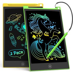 TECJOE 2 Pack LCD Writing Tablet, 8.5 Inch Colorful Doodle Board Drawing Tablet for Kids, Kids Travel Games Activity Learning Toys Birthday Gifts for 3 4 5 6 Year Old Boys and Girls Toddlers (Yellow Green)