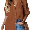 HOTOUCH Womens Linen Button Down Shirt Casual Long Sleeve Cotton Blouse Loose Fit Collared Work Gauze Tops with Pocket M 