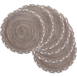 SHACOS Round Placemats Set of 6 Braided Glitter Round Table Placemats 15 inch for Wedding Holiday Party (Multicolor - Light Coffee, 6)