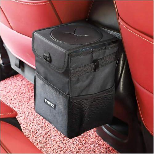 Ryhpez Car Trash Can with Lid - Leakproof Trash Bin Car Garbage Can, Collapsible Automotive Truck Organizer and Storage Bag Car Accessories for Women Men Road Trip Essentials