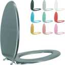 Elongated Toilet Seat Wood Toilet Seat Prevent Shifting with Zinc Alloy Hinges American Standard Size Toilet Seat Easy to Install also Easy to Clean(Elongated,Sparkling Gentleman Grey)