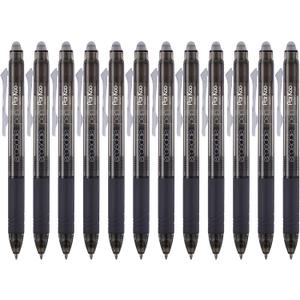 ParKoo Retractable Erasable Gel Pens Clicker Fine Point 0.7 mm, No Need for White Out, Black Ink for Completing Sudoku and Crossword Puzzles, 12-pack