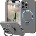 for iPhone 16 Pro Case Stand, Slim Comfortable Liquid Silicone Phone Cases Compatible with MagSafe Magnetic Ring Kickstand Stand Full Camera Protection for iPhone 16 Pro 6.3", Grey