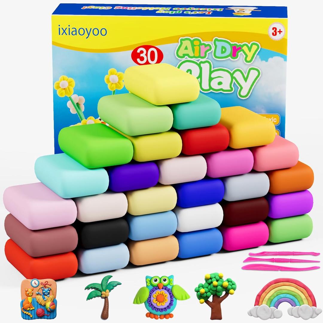 Air Dry Clay, 30 Colors Modeling Clay for Kids, DIY Model Toys with Sculpting Tools, Soft & Non-Sticky, Home Party Favors, Birthday & Christmas Gifts for Age 3-12 Years Old Boys Girls Kids