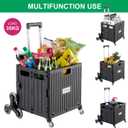 MACOPRO Foldable Utility Cart with Stair Climbing Wheels, Collapsible Rolling Crate with Telescoping Handle, Folding Shopping Trolley Handcart Grocery Book File Tool Teacher Storage Basket (Black) 15.75"D x 14.17"W x 17.74"H