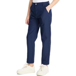DEVOROPA Youth Boy's Golf Pants Quick Dry Athletic Chino Flat Front Pants Kids School Uniform Clothes (Large, Navy)