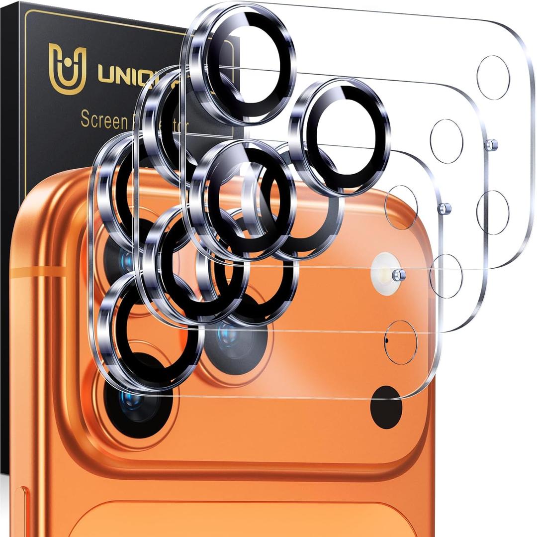 UniqueMe Compatible for 3 Pack iPhone 17 Pro Camera Lens Protector - [Drop Protection] 9H Tempered Glass Camera Cover Screen [Update New Version]Not for 17 Pro Max (Transparent)