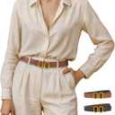 Women's Leather Belt for Jeans, Dress, Pants & Formal Outfits, Ladies Trendy Reversible Design Belt with Gold Buckle
