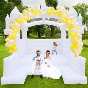 White Bounce House, 13x13ft Inflatable Bounce House with Blower, Commercial Bounce Castle Large Bouncer Jumping Bouncy House for Kids Adults Wedding Birthday Party Celebrations Indoor Outdoor