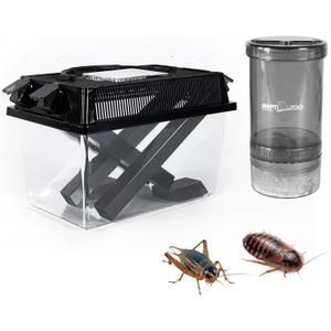 REPTI ZOO Reptile Cricket Keeper & Mixer Combo Kit, Reptile Cricket Calcium Powder Feeder, Feeding Dispenser Shaker for Bearded Dragon Gecko Lizards Chameleon Snake