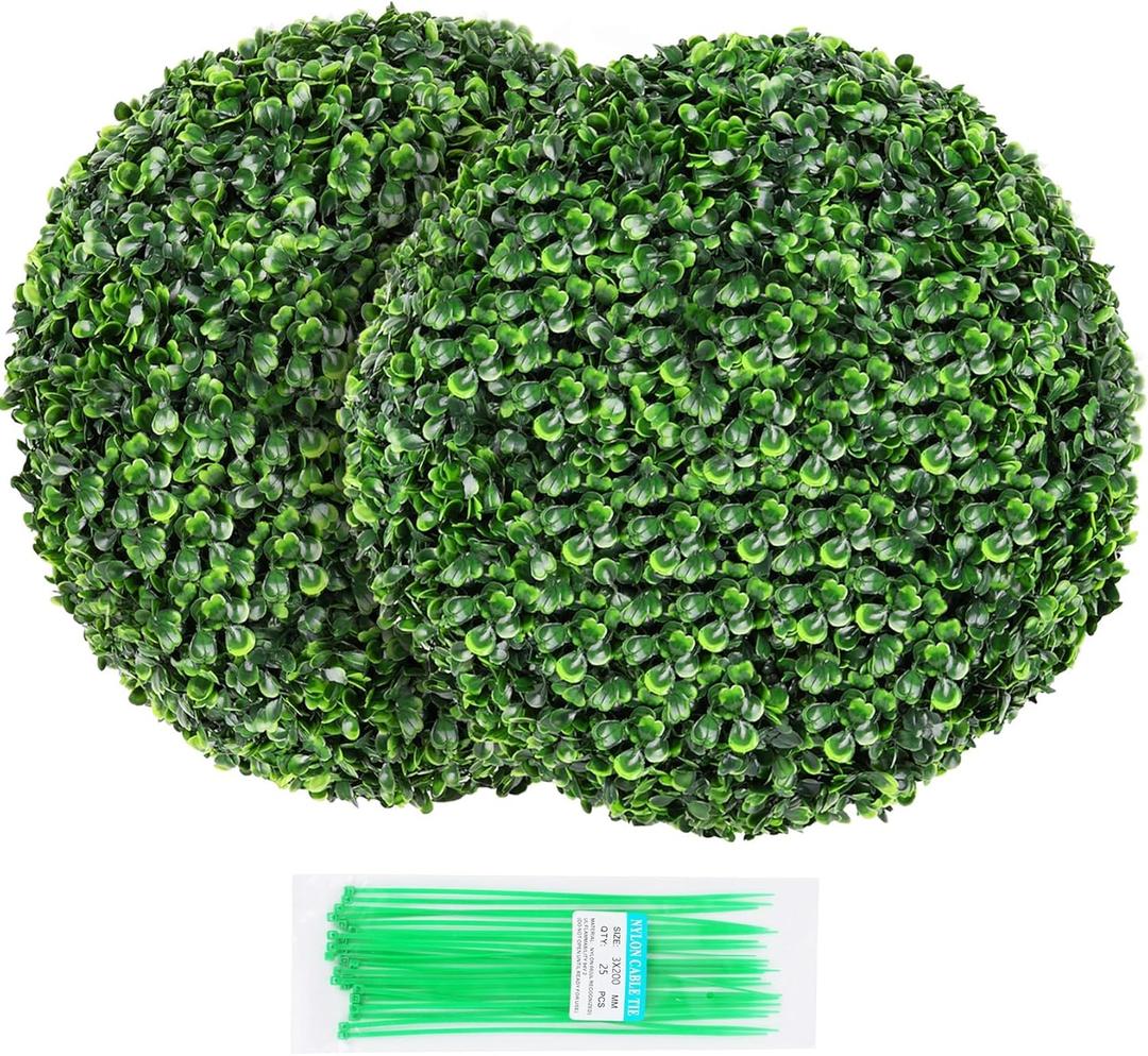 2 Pack 19" Artificial Boxwood Topiary Ball with Ultra-Dense 8-Layer Foliage - UV-Resistant Faux Boxwood Plant for Outdoor Garden, Balcony, Backyard, Home Decor, Premium Decorative Topiary Balls