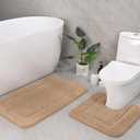 LOCHAS Bathroom Rug Set Beige, Soft Bath Rug Set 2 Piece, Toilet Mat U-Shaped 20x20 and 34x20 Bath Rugs, Quickly Dry Mats for Bathroom, Tub, Washable, Super Absorbent Floor Mat