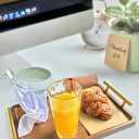 Bamboo Serving Tray with Gold Handles - Large Wood Serving Tray for Breakfast in Bed, Coffee Table, Dinner & bar - Decorative Bed Table Tray for Kitchen or Bedroom14" x 9.5" x 2"