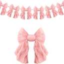 1 String of 6 Pink Bows Garland Banner Decoration, Adjustable Pre-Strung Ornaments for Birthday, Bachelorette Party, Bridal Shower, Wedding, Engagement, Baby Shower, Graduation Decor, Anniversary