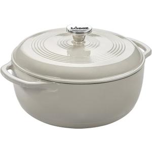 Lodge Essential Enamel Cast Iron Dutch Oven - Perfect for Bread Baking, Braising, Marinating & Slow Cooking - Features Moisture-Sealing Lid & Dual Handles - Kitchen Essentials - 6 Quarts - Oyster White