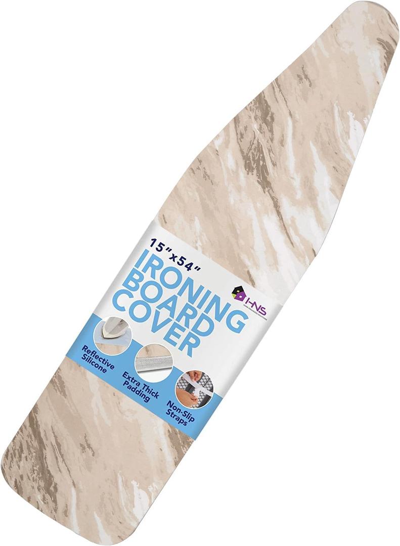 HOLDN STORAGE Ironing Board Cover - Silicone-Coated, Scorch-Resistant 15 x 54 Padding with Hook & Loop Straps, Cover Fits All Standard Sizes - Beige Marble