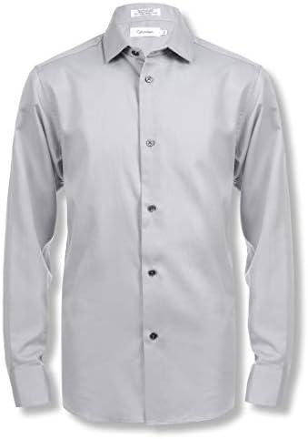 Calvin Klein boys Long Sleeve Sateen Dress Shirt, Button-down Style With Cuffs & Shirttail Hem 8