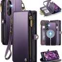 Defencase for Galaxy S24 Magnetic Wallet Case Compatible with Magsafe with RFID Blocking Zipper & Card Holder for Women Men, PU Leather Detachable Phone Case for Samsung Galaxy S24 5G 6.2", Purple