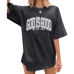 God is Good Shirt Christian Shirts for Women Oversized Jesus Religious Gift Tops Bible Verse Inspirational Tee (Gray, M)