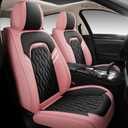 BGYFDU02 Seat Cover 5-Seater Full set, Universal Type, Suitable For Most Cars, Cars, SUV, Trucks, Pickup Ttrucks, Airbags Compatible With Synthetic Leather Car Seat Cushion Protectors (Black and Pink)