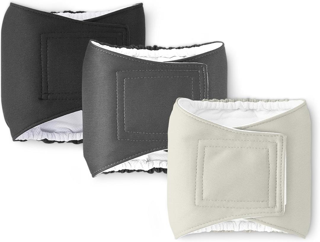 Amazon Basics Washable Highly Absorbent Male Dog Diapers, XS Size, Black, Grey, Silver, 3 Pack, 13.8" x 4.5" x 0.15"