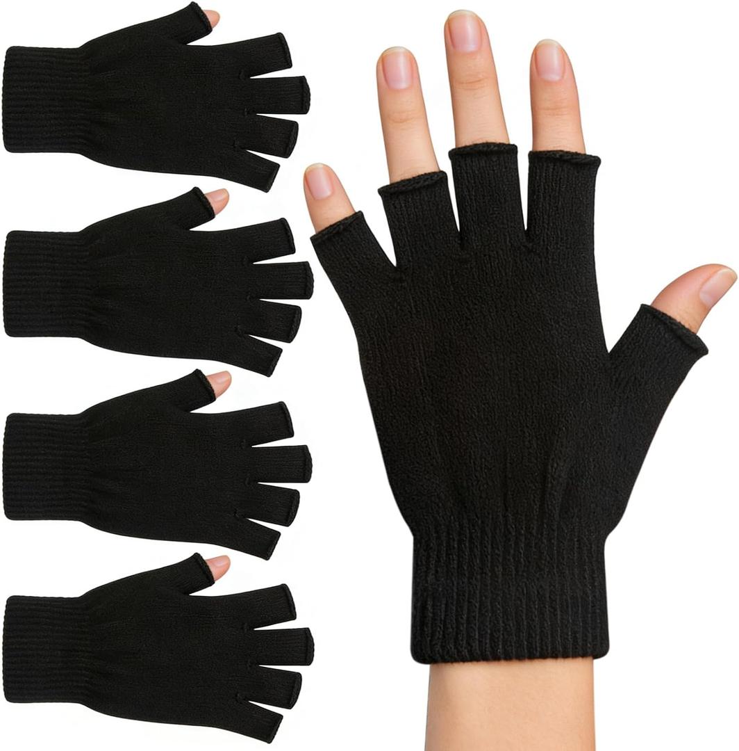 monochef Fingerless Gloves Half Finger Winter Warm Knit Thermal Working Running Biking Driving Typing Men Women Black (Black)