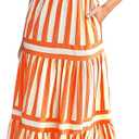 chouyatou Women Spaghetti Strap Back Smocked Maxi Striped Dress Summer Casual Floral Flowy Beach Sun Dress (Orange)