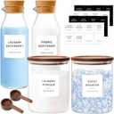 Glass Laundry Storage Containers Set, 4 Pack Liquid Detergent Dispenser with Cork Lid & Laundry Room Organization Jar with Acacia Lid, Fabric Softener Dispenser Bottles and Powder Detergent Organizer