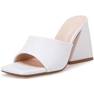 VETASTE Women's Heeled Sandals Square Open Toe Slip on Block Heels Mules 7