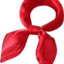 Skinny Silk Like Hair Scarf for Women Head Wrap Ribbon Handbag Neck Satin Scarves Gift Packed (Red)