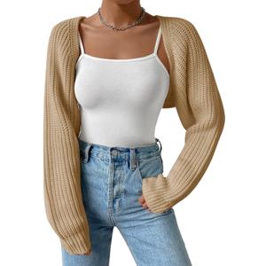 Women's Long Sleeve Open Front Knitted Crop Cardigan Drop Shoulder Knit Bolero Shrug Sweater, Size: Medium