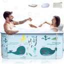 53" Extra Large Portable Foldable Bathtub with Cover for Adult, Family SPA Soaking Tub for Small Bathroom, Thicken Multiple Layer Bathtub with Lid for Shower Stall (Ocean Style SP4)