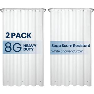 LiBa Shower Curtain 2 Pack- Waterproof Plastic Shower Curtain Premium PEVA Non-Toxic with Rust Proof Grommets White 8G Heavy Duty Bathroom Accessories 72x72